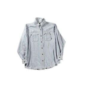 Erika Classics Mens Blue White Pinstripe Button Up Shirt 100% Cotton Large 826